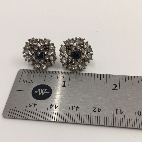 Banana Republic Black & Rhinestone Glass Multi-tiered Stud Brass Tone Earrings - Picture 11 of 14